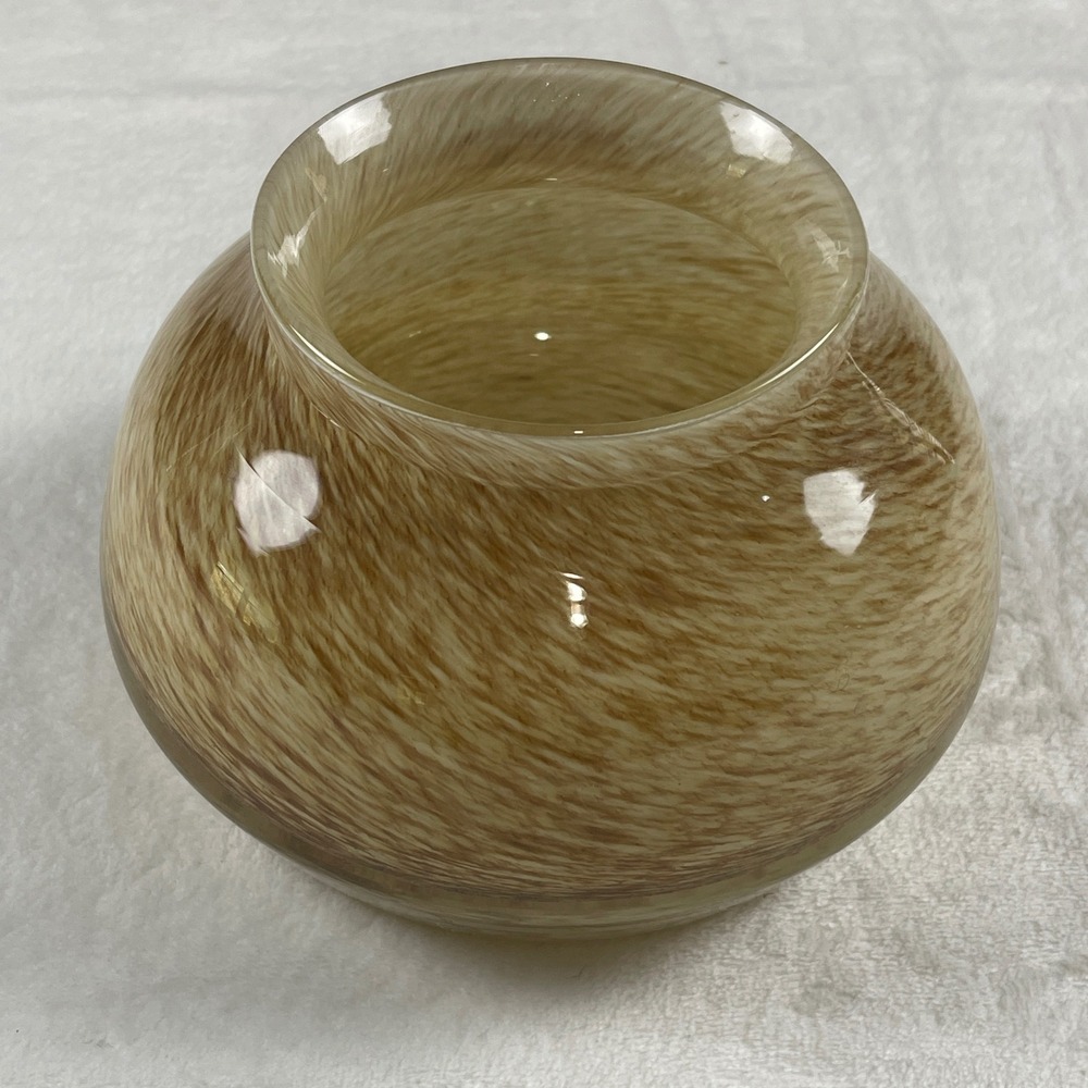 Anthropologie Tan Swirl Glass Vase Round Tortoise Pattern Decorative Bowl 4554